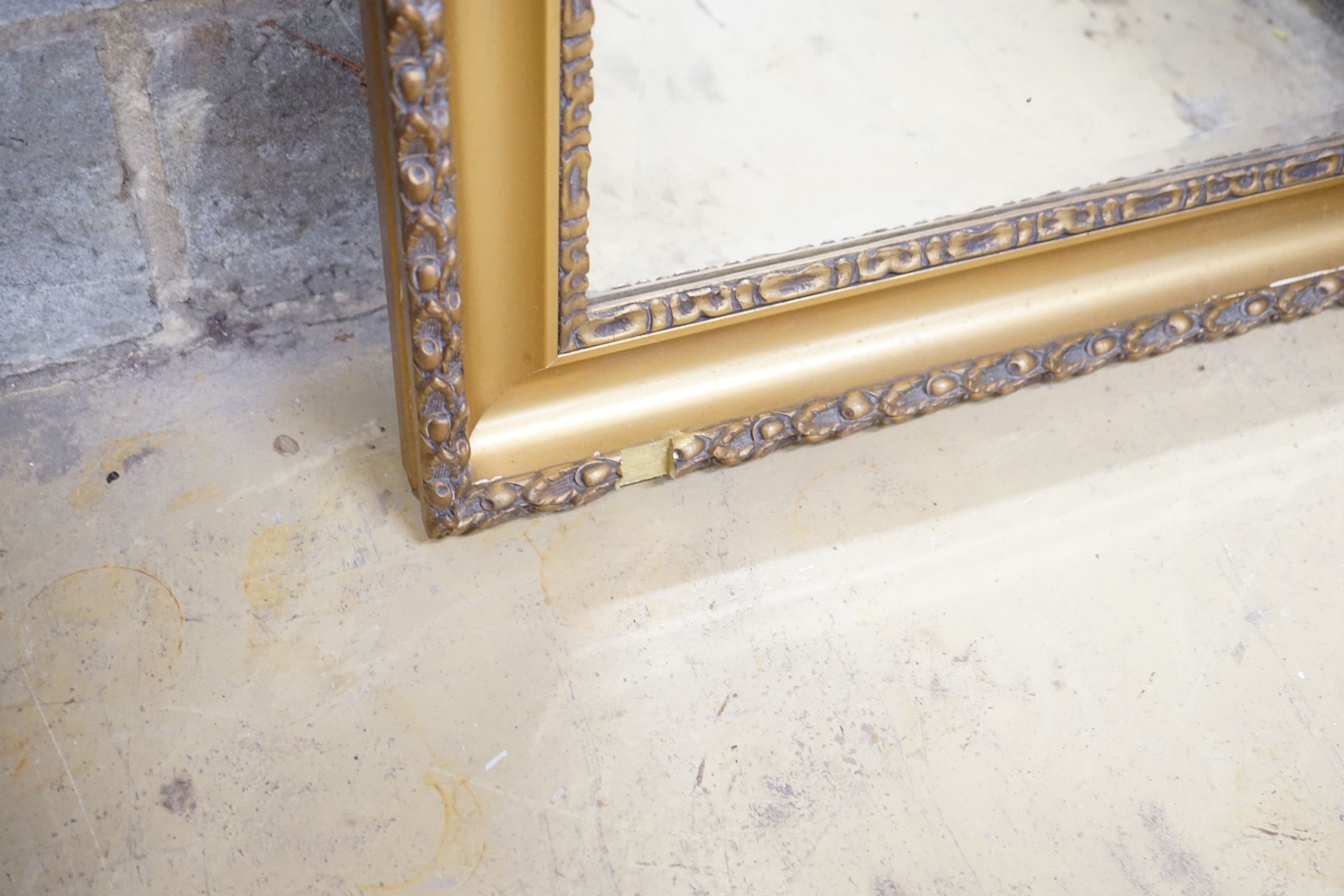 An early 20th century rectangular gilt frame four plate wall mirror, width 78cm, height 137cm